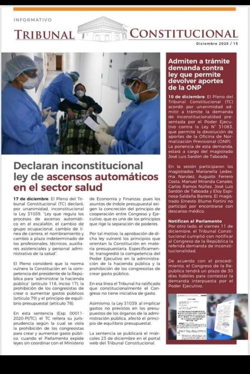cmaldonadoinca's tweet photo. Srs Magistrados del @TC_Peru uds ponen en su Comunicado que la ley 31039 demanda financiamiento con fondos del Tesoro FALSO !!! Al contrario el estado usa a Essalud como caja chica y por eso falta de personal, insumos etc porque todos los Gobiernos cogen plata de los Asegurados. https://t.co/QNyqK0SKFg
