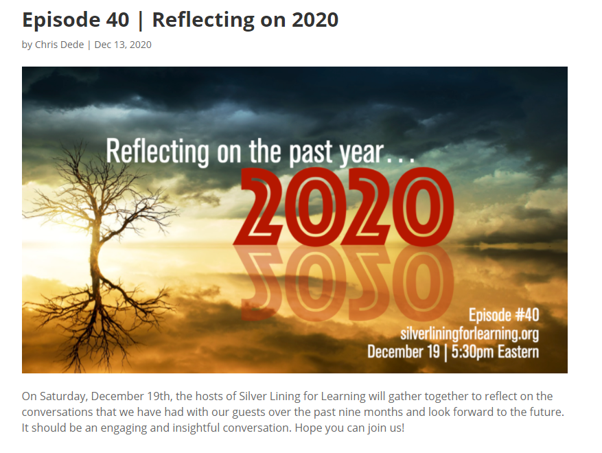 EcnuE's tweet image. Ready to join #silverliningforlearning Episode 40 Tomorrow for Discussion and Reflection of this &quot;Crazy&quot; Year? 😀