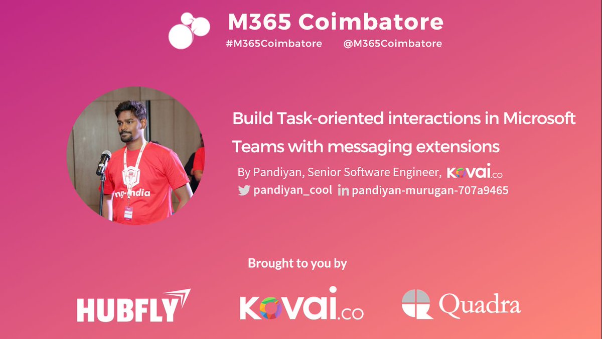 pandiyan_cool's tweet photo. Join me at M365 Saturday Coimbatore.
Register @ https://t.co/hPnExv7ZzU
@M365Coimbatore #M365Coimbatore #Kovaico
@KovaiCo @WeAreHubfly @s_prashanth @TechMeet360
#AtomicScope #BizTalk360 #Document360 #Serverless360 #TechMeet360 @kuppurasu360 @jayakumrB https://t.co/P3DidI4bt6