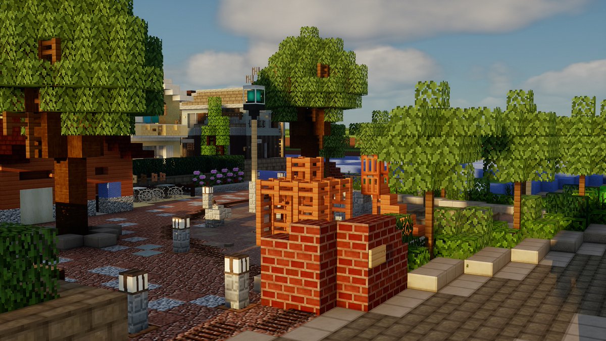 トムソーヤ Minecraft 佐山県にて公園を作りました 歩道と遊び場の分け方に力を入れた作りにしてあります 製作協力 撮影 Kota Voyager さん Minecraft 佐山県