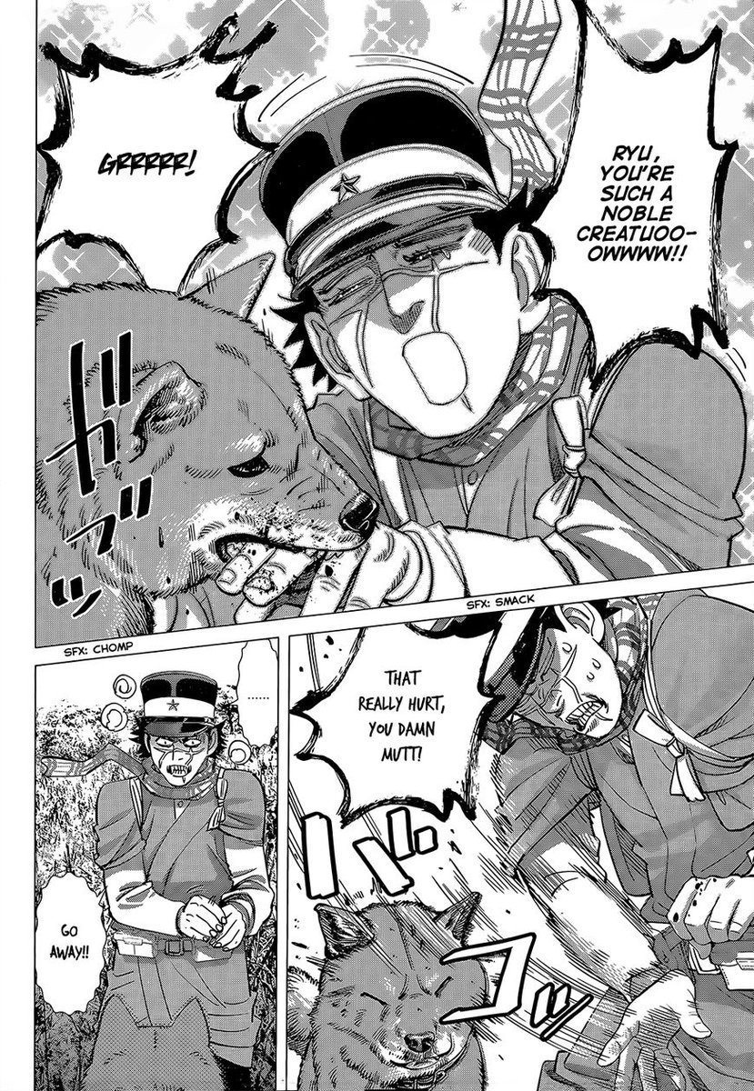 Golden Kamuy is also one of the best manga I've read in recent years with how it flips between being deadly serious and stupidly funny on a dime. The humor is a big part of the series from characters being silly to absurd situations, interwoven with brutal violence.