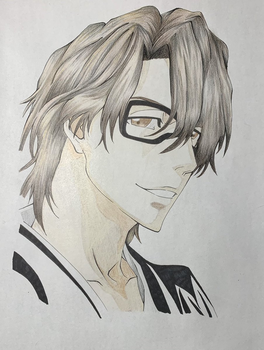 さんころもち Bleach 藍染惣右介 模写 イラスト 色鉛筆 髪の毛つやつやですねこの副隊長 ᗜ ﾊﾊｯ