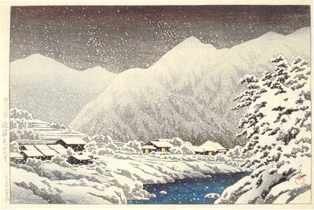 EstherHawdon's tweet photo. "Mountains and plains
all are taken by the snow --
nothing remains"     Joso Naito
(image: Hasui Kawase) https://t.co/aWIKlHgiqo