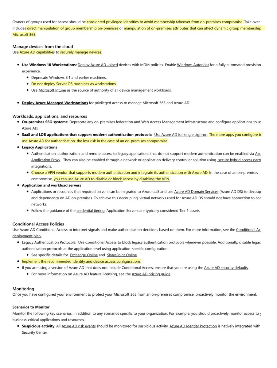 So if you’re running MS365 and/or Azure you should read what Microsoft published 5 hours agoWe recommend you ensure that synchronized objects hold no privileges beyond a user in Microsoft 365, either directly or via inclusion in trusted roles or groups“ https://techcommunity.microsoft.com/t5/azure-active-directory-identity/protecting-microsoft-365-from-on-premises-attacks/ba-p/1751754