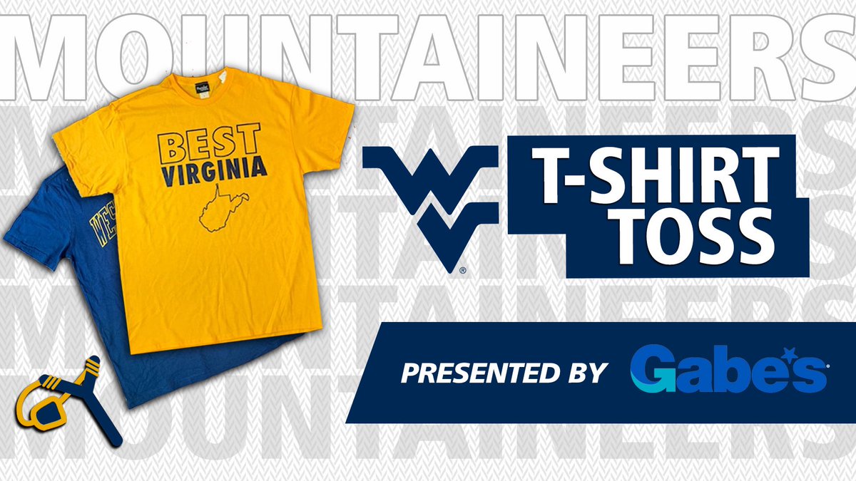 WVUSports's tweet photo. It’s time to get up and get on your feet for another virtual t-shirt toss presented by @Gabes_Stores!  Retweet for a chance to win your very own Mountaineer t-shirt! Thank you @Gabes_Stores for your continued support of the Mountaineers! https://t.co/OV6lxYkegs