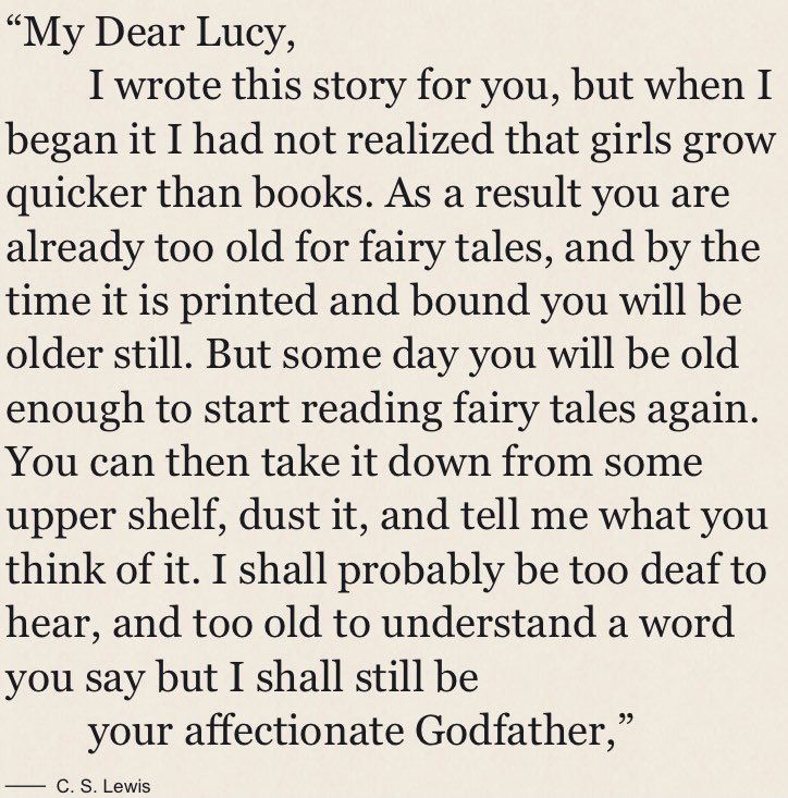 And *obviously* in this house we read in publication order so I’m starting off w/THE LION, THE WITCH, & THE WARDROBE (love a good Oxford comma). C.S. Lewis wrote this for his goddaughter Lucy & I have always loved this dedication so yes we haven’t even gotten to the 1st page 