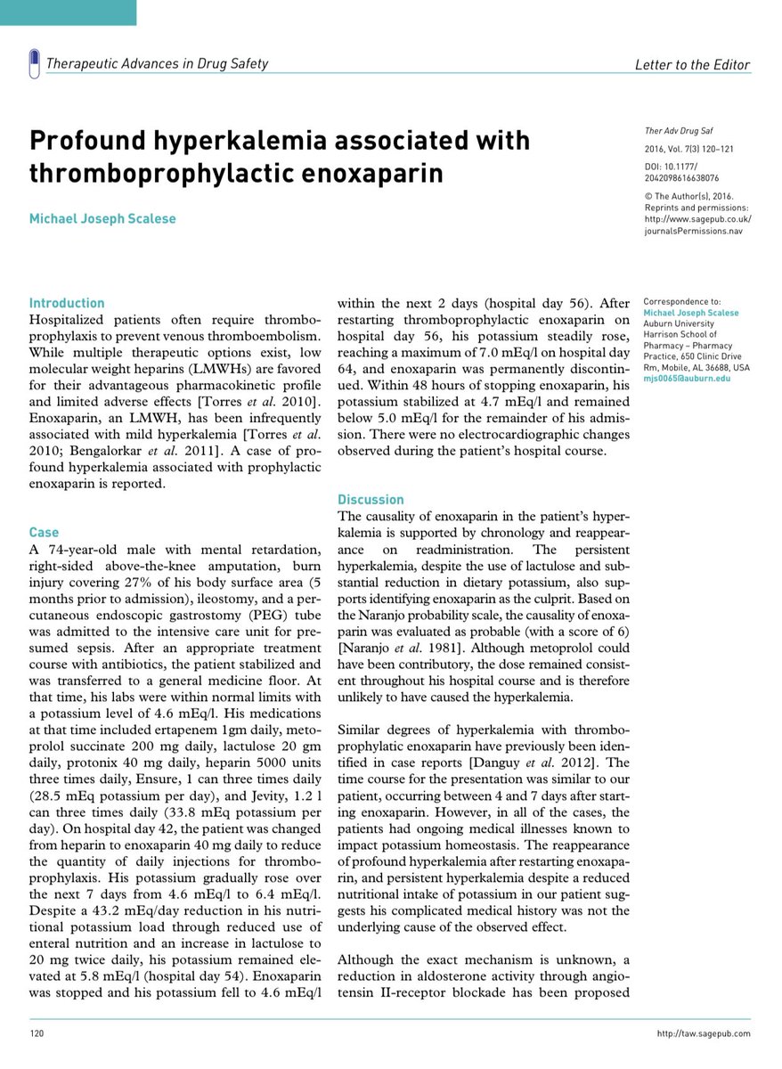 edgarvlermamd's tweet photo. @arvindcanchi @ISNeducation Profound hyperkalemia associated with thromboprophylactic enoxaparin #Nephpearls 
👉🏼 https://t.co/uyGwNYMpOt https://t.co/fKMGGpSZ4N