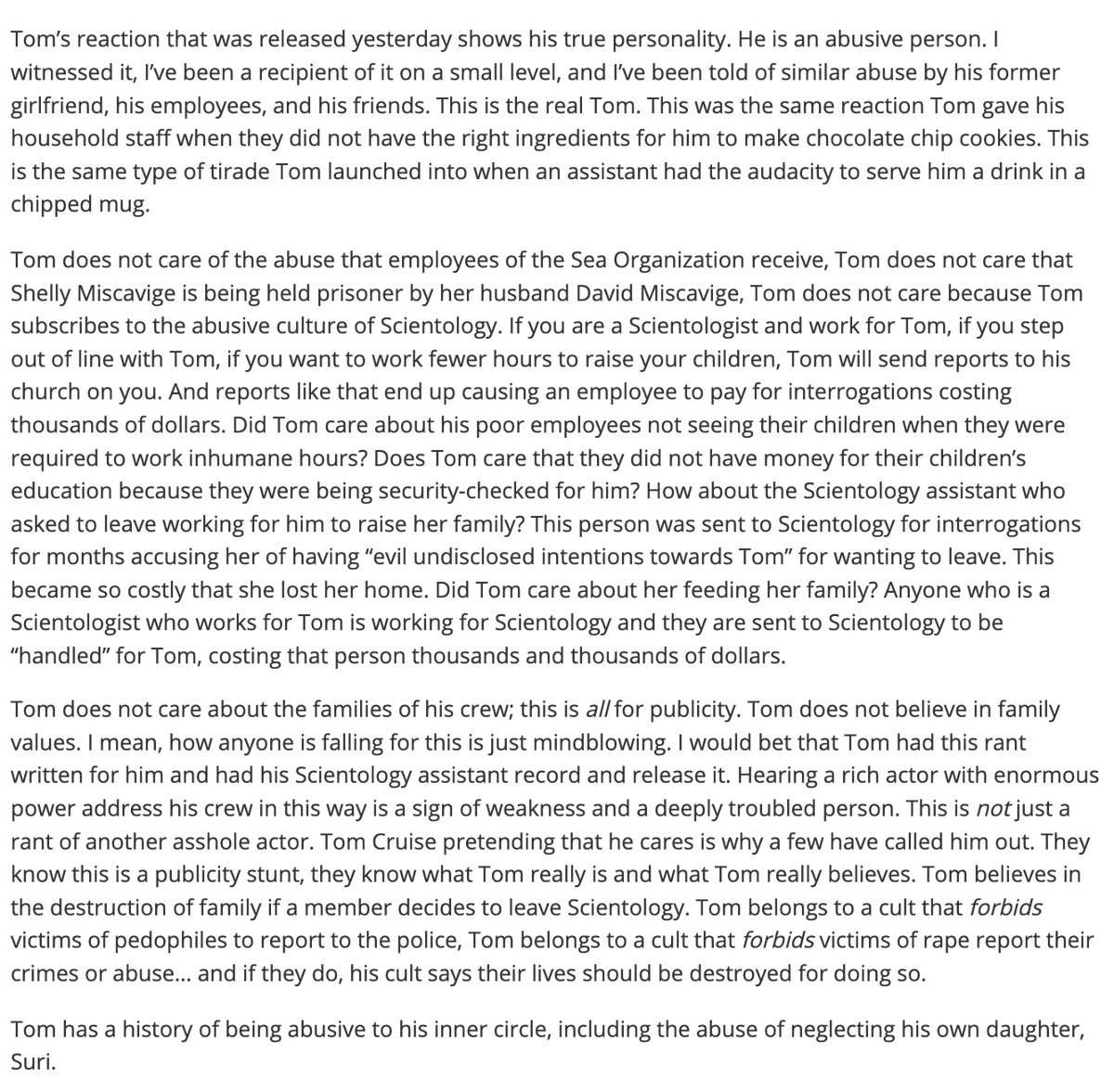 15. Statement from  @LeahRemini on the people praising Tom Cruise for his fake COVID rant. This is why those of us who know what Scientology is about pleaded with many of you not to praise him. Hope you'll read it in full.  https://tonyortega.org/2020/12/16/leah-remini-on-tom-cruises-covid-rant-in-its-scientology-context/
