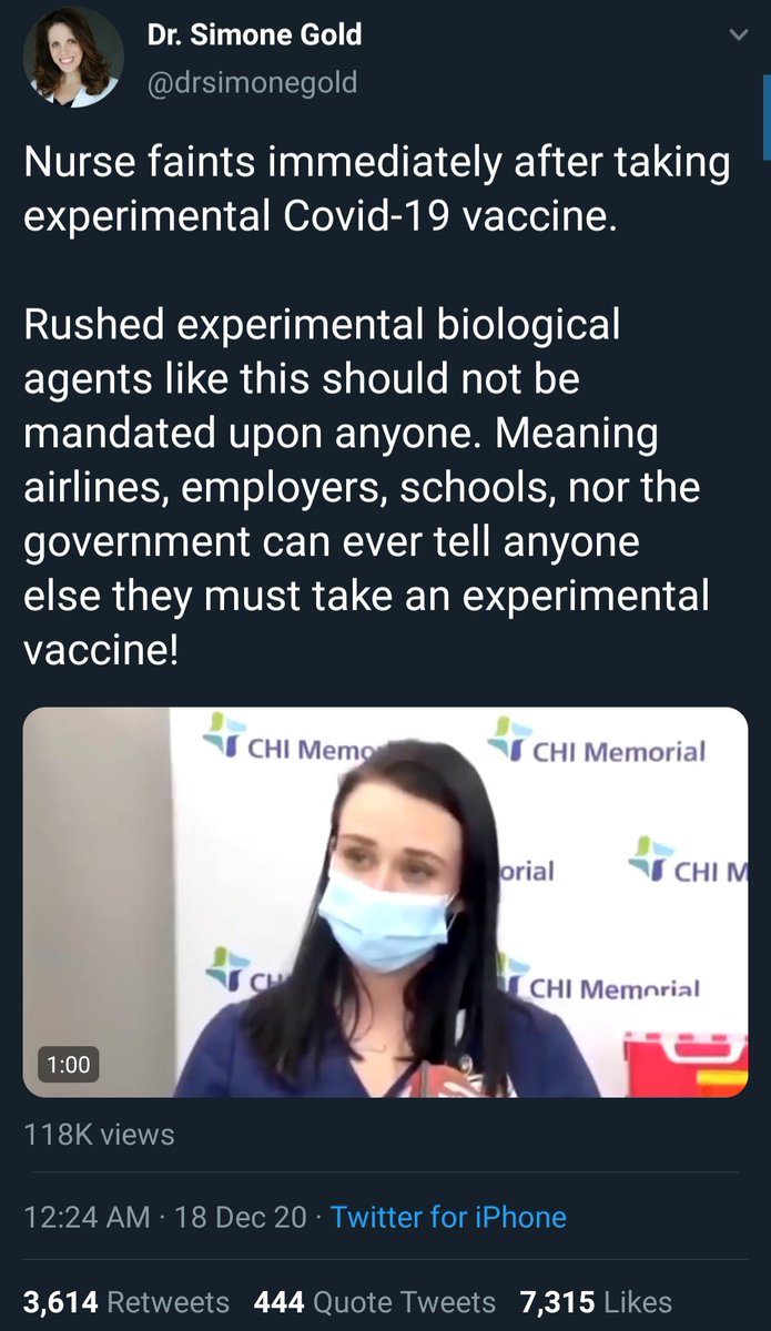 dfreedman7's tweet photo. How are you a physician? Vasovagal syncope is a needle reaction, not a vaccine reaction you quack. https://t.co/iq6eueq339