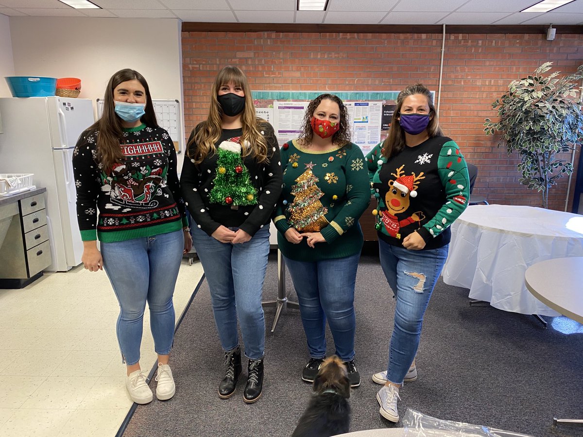 These gals have the holiday spirit on Sweater Day during spirit week. ❤️