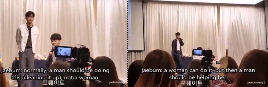 Jaebeom and Jinyoung talking about how wives should be treated as equal and not only used for housework
