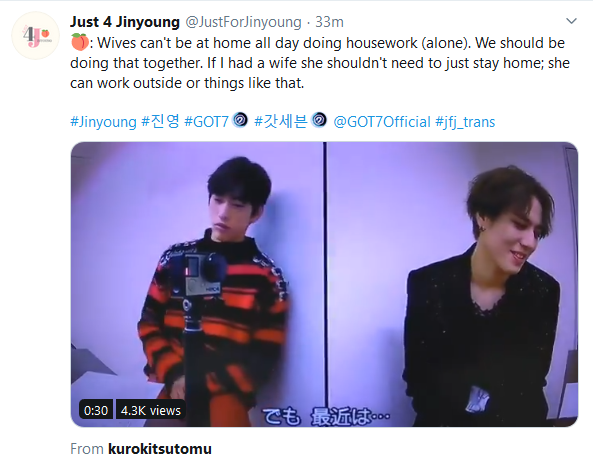 Jaebeom and Jinyoung talking about how wives should be treated as equal and not only used for housework