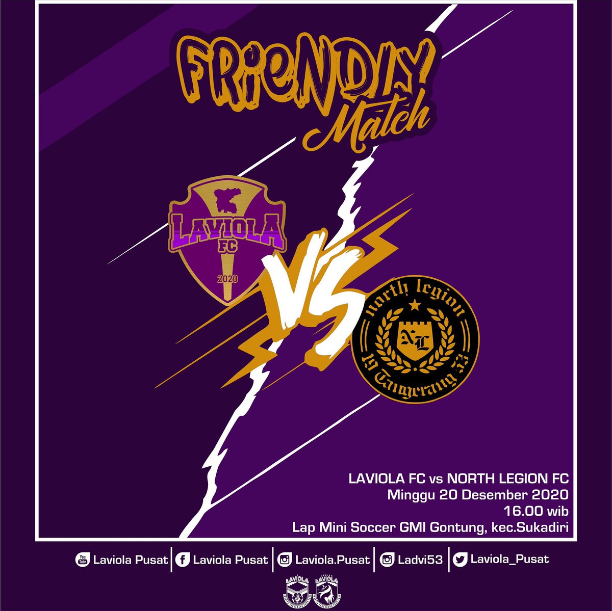 Jangan lupa datang dan saksikan kembali!!!!
FRIENDLY MATCH
Yg akan mempertemukan
Laviola fc melawan North Legion fc
Kick off 16.00 wib
.
.
Jika ingin ikut berpartisipasi hubungi kontak dibawah
08871666172
.
.
#laviola #ladiesviola #persitafans #persitajuara