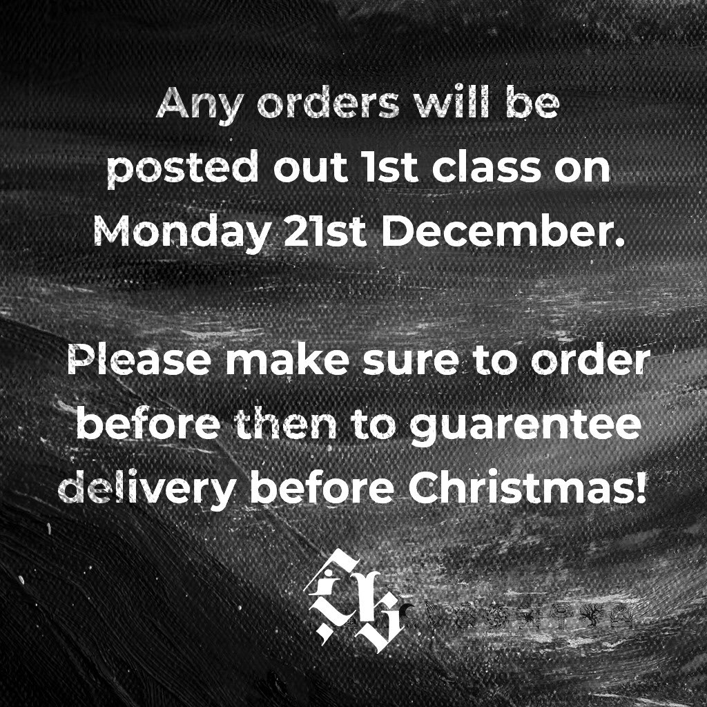 We’ll do our very best to get your orders to you before Christmas. 

An alternative method of support is pulling up our music on your preferred streaming service and playing it loud 🤘

Merch available via the link in our bio.
