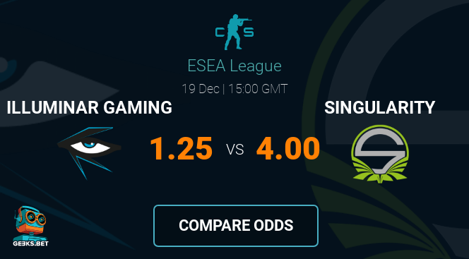 GeeksBet's tweet image. Illuminar Gaming vs. Singularity on 19 Dec 15:00 GMT. Who do you think will win? #csgo
#esports #compareodds #betonesports