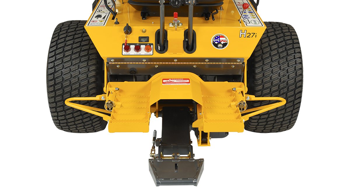 The H19 Implement Hitch on a Walker Model H is the key to versatility and more productivity. Learn more at Walker.com -  walker.com/addons/h19