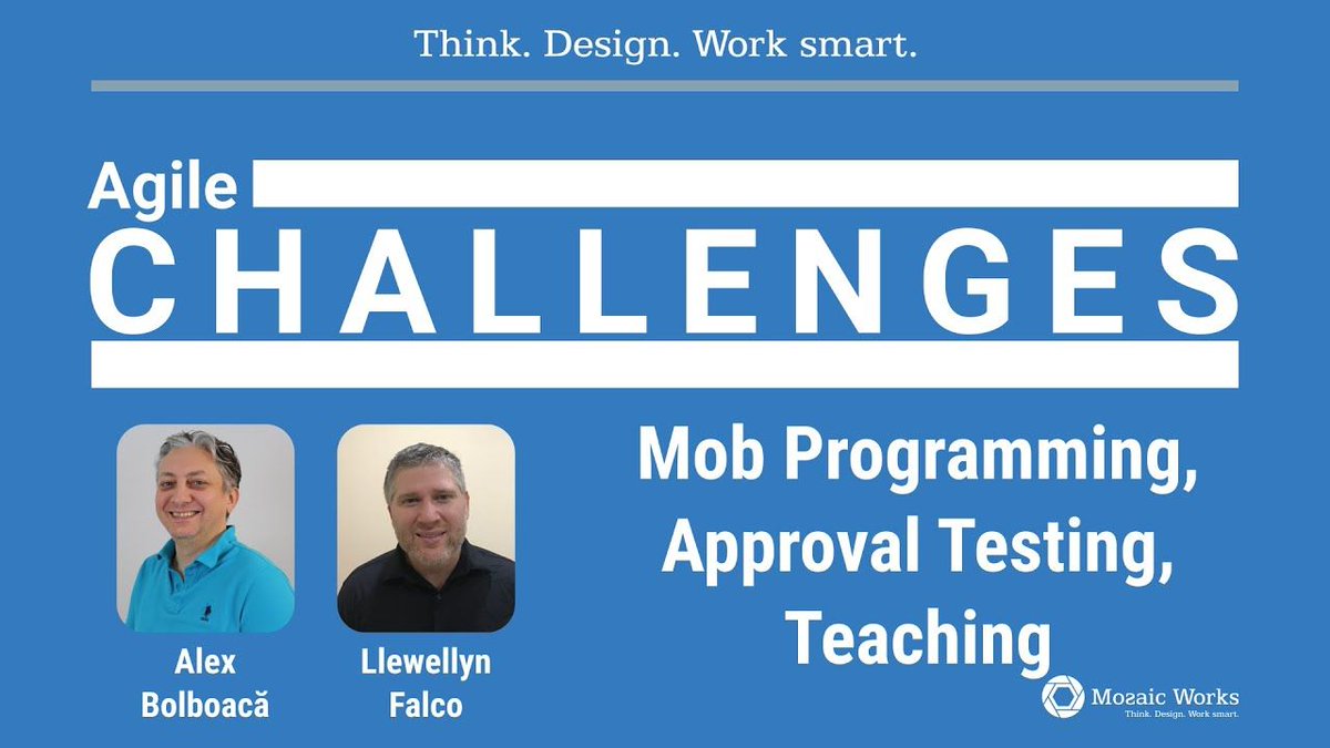 mozaicworks's tweet image. The conversation between @alexboly and @LlewellynFalco is now live! They chat about #MobProgramming, #ApprovalTests, #RemotePairing, and much more. Watch it now buff.ly/3h4ZMFb