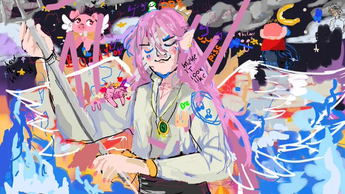 today i told my twitch chat to work together to make a coherent painting AND THEY BIRTHED THESE MASTERPIECES. Enjoy 