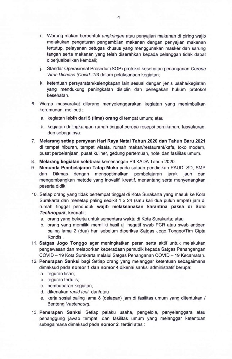 PEMKOT_SOLO's tweet photo. SE Walikota N 067/3205 Tgl.19 Desember 2020 tentang Penerapan Disiplin dan Penegakan Hukum Protokol Kesehatan sebagai Upaya Pencegahan dan Pengendalian COVID – 19 di Kota Surakarta yang berlaku mulai tanggal 20 Desember 2020 – 4 Januari 2020. (HAL.1)
---BERSAMBUNG --- HAL.2-- https://t.co/AImXdubXoB
