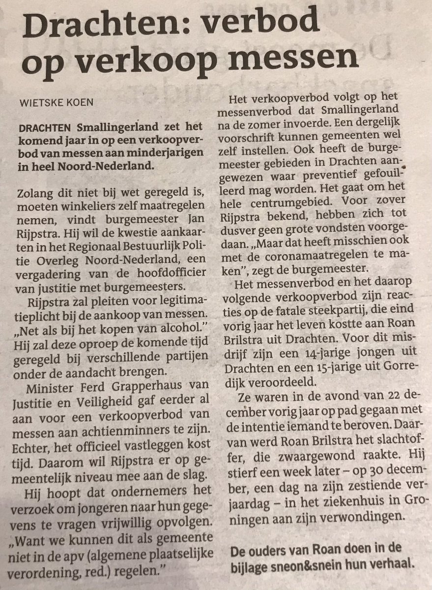 Symptoombestrijding, laten met elkaar inzetten op een vreedzame samenleving. Ik ben tegen al dit soort verboden. Wie een mes wil hebben om kwaad uit te halen krijgt het mes toch wel. Kijk naar het wapenverbod. We moeten meer inzetten op Lennons imagine....