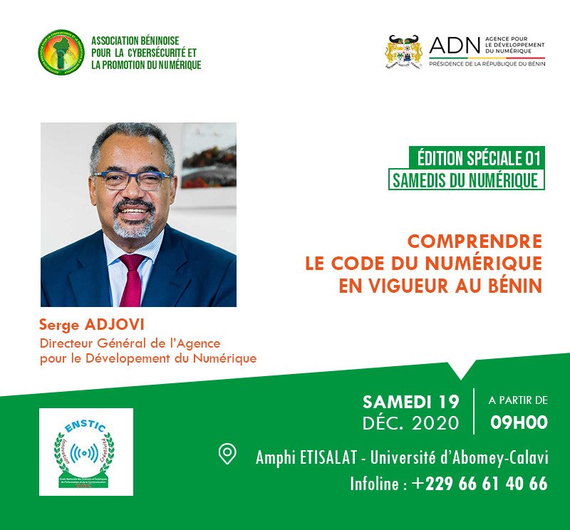 jeremieadja's tweet photo. Le #CodeduNumerique229 expliqué, décrypté et débattu à bâtons rompus et sans tabou Rejoignez nous tout à l'heure à @uacbenin en présentiel ou sur Zoom https://t.co/pMrvyR3oUe
@Benin_retweet @BeninRevele @24haubenin @ocrc_benin @ab_benin @BeninNumerique @Serge_Numerique @abc_pn https://t.co/J9zjoh2Y7Z