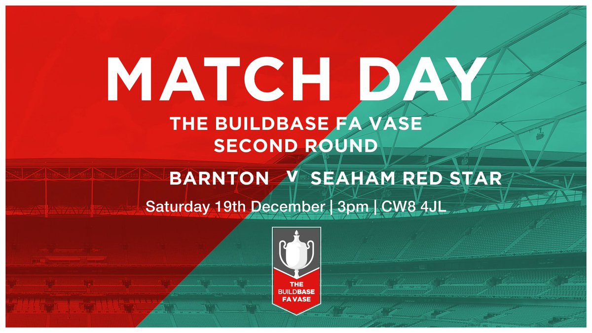 barntonfc's tweet photo. Match Day ⚽️⚽️⚽️
Back the lads as they attempt to create even more history
⚽️ @barntonfc v @SeahamRedStar
🏆 FA Vase 2nd Round
⏰ 3pm
📬 CW8 4JL
💷 £5 adults, £3 concessions, under 16s free
#villagers #favase https://t.co/OQGwV2Jv0J