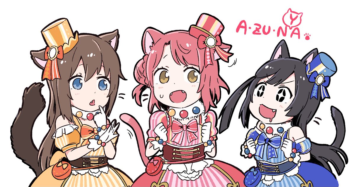 ousaka shizuku ,uehara ayumu ,yuuki setsuna (love live!) animal ears multiple girls tail 3girls cat tail cat ears black hair  illustration images