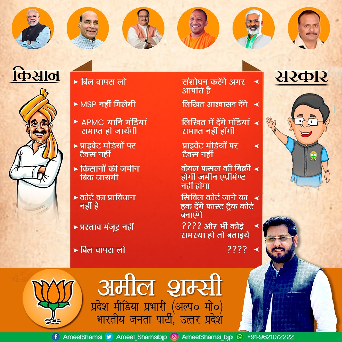 Ameelshamsibjp's tweet photo. कृषि विधेयक के सम्बन्ध में सरकार एवं किसान के मध्य के मतभेद।

अमील शम्सी
प्रदेश मीडिया प्रभारी(अल्प० मो०)
भारतीय जनता पार्टी, उत्तर प्रदेश

#अमील_शम्सी #प्रदेश_मीडिया_प्रभारी #भारतीयजनतापार्टी #IAmWithPM #NarendraModi #JPNadda #BJP4IND #BJP #Lucknow #Krishividhevak #Agriculture https://t.co/MBRZ0dpRv1