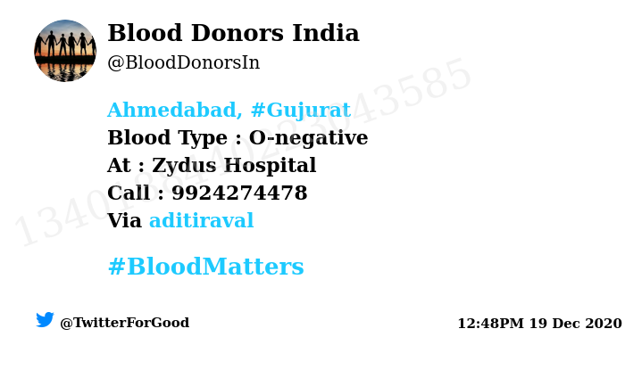 BloodDonorsIn's tweet photo. #SOS
#Ahmedabad, #Gujurat
Need #Blood Type :  O-negative
At : Zydus Hospital
Blood Component : Blood
Number of Units : 3
Primary Number : 9924274478
Secondary Number : 9824440001
Via: @aditiraval
#BloodMatters
Powered by Twitter https://t.co/bL7EqI2g3F