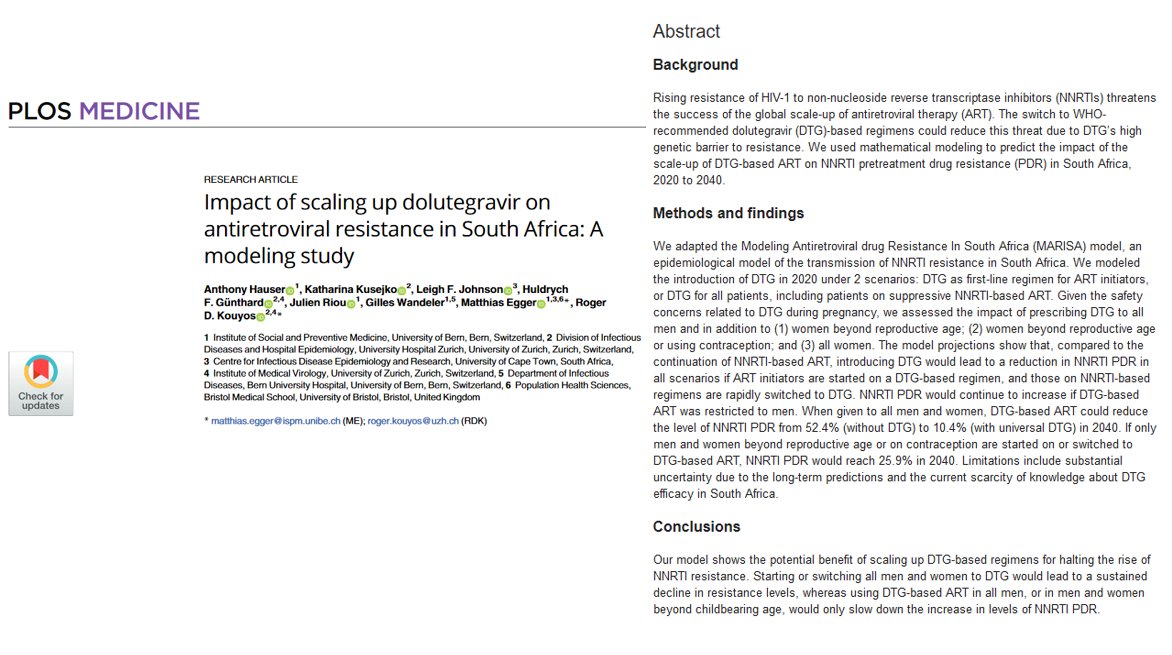 eggersnsf's tweet photo. Modelling the potential benefit of scaling up DTG-based regimens for halting the rise of NNRTI resistance. 
Great collaboration with 
@AnthonyHauser5 @RogerKouyos @HGunthard @julriou @LeighJohnson9 

https://t.co/s2RUGId3Zj https://t.co/INr1flYHXM
