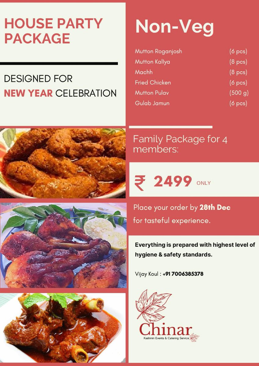 New Year Party Package. For Jammu enquiries &amp; bookings, contact Vijay Kaul at: +91 7006385378 <a href="/Yekjah/">Yekjah</a> @RootsInKashmir <a href="/kp_startups/">KP Startups</a> <a href="/vivekagnihotri/">Vivek Ranjan Agnihotri</a> <a href="/LokutMokut/">Koshur 𑆑𑆾𑆯𑆷𑆫 🍁🍁🍁</a> <a href="/artist_shivani/">paint2print</a> @kpamumbai1 <a href="/AdityaRajKaul/">Aditya Raj Kaul</a> <a href="/Sunilraina10/">Sunil R Rajanaka 𑆱𑆶𑆤𑆵𑆬 𑆫𑆽𑆤𑆳 𑆫𑆳𑆘𑆳𑆤𑆑</a> <a href="/Ashwani_sadhu/">Ashwani Sadhu</a> <a href="/UTalashi/">Umesh Talashi</a> <a href="/panditaAPMCC63/">Ravinder Pandita(Save Sharda)</a> <a href="/romeshzadoo2/">romesh</a>