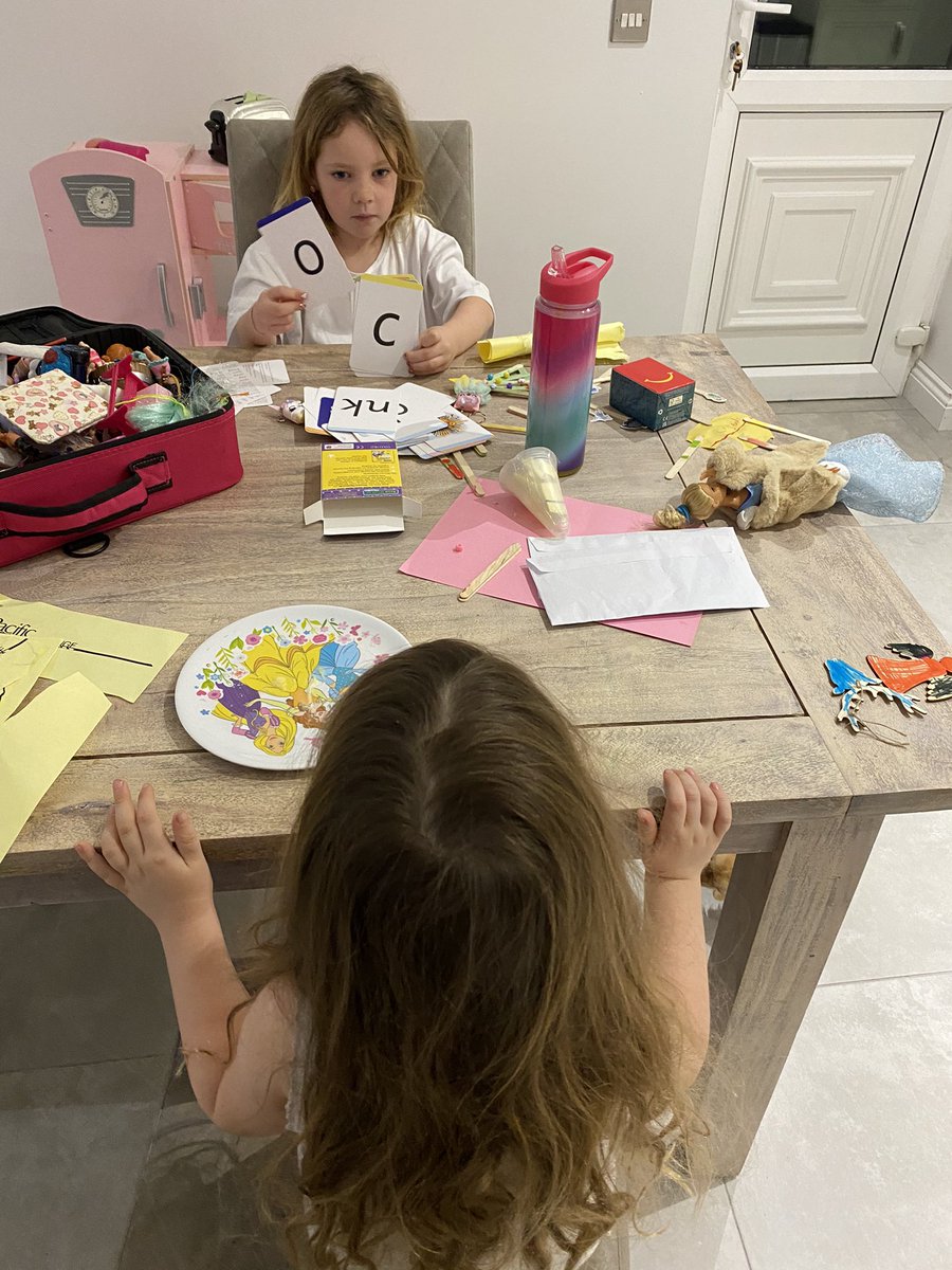 Shonablick's tweet photo. @JCAWakefield Esme giving her sister a quick phonics lesson this morning! https://t.co/rntsgtta7z