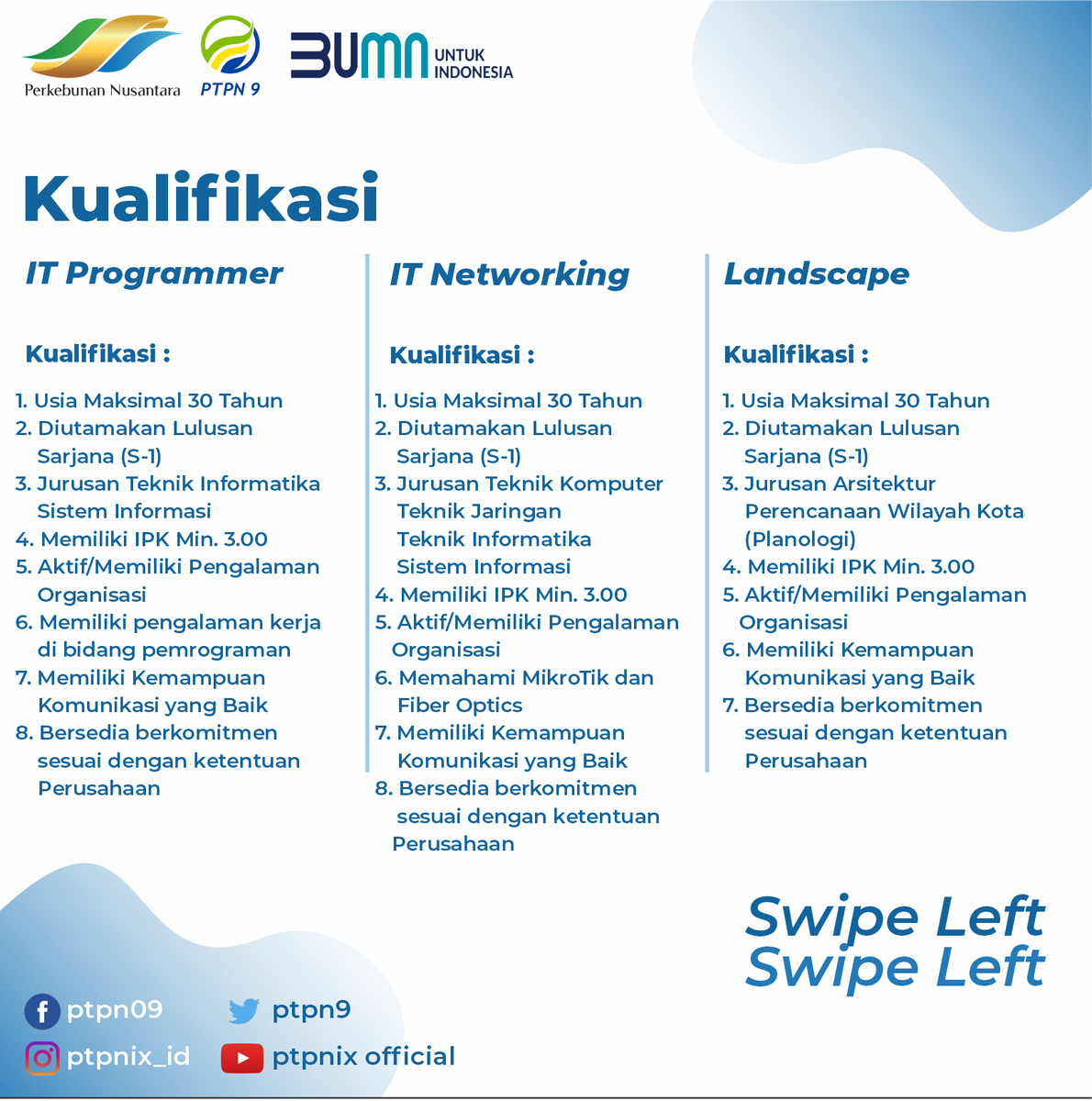 ptpni_reg3's tweet photo. [WE'RE HIRING EMPLOYEE]

PT Perkebunan Nusantara IX membuka kesempatan menjadi bagian dari kami untuk posisi:
1. IT Programmer
2. IT Networking
3. Landscape/Tata Ruang

Daftarkan diri anda melalui: https://t.co/SAOq7VTRzz

#PTPNIX
#infoloker
#hiring
#ITProgrammer
#ITNetworking https://t.co/8KodH6uRCY