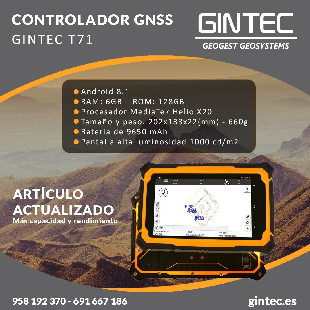 GINTEC_Spain's tweet photo. Gintec pone a tu disposición su colector T71 con nuevas mejoras incorporadas. Aumenta tu productividad combinando tu controladora T71, con SurPad 4.0 y disfruta de su perfecta sinergia.
#topografía #ingeniería #T71 #Geogest #Gintec #SurPad #geología #geomática #topógrafo https://t.co/Im6alWTZgc