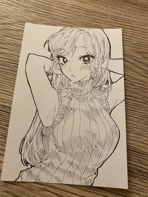 ノースリニットお姉さん
#手描きイラスト 