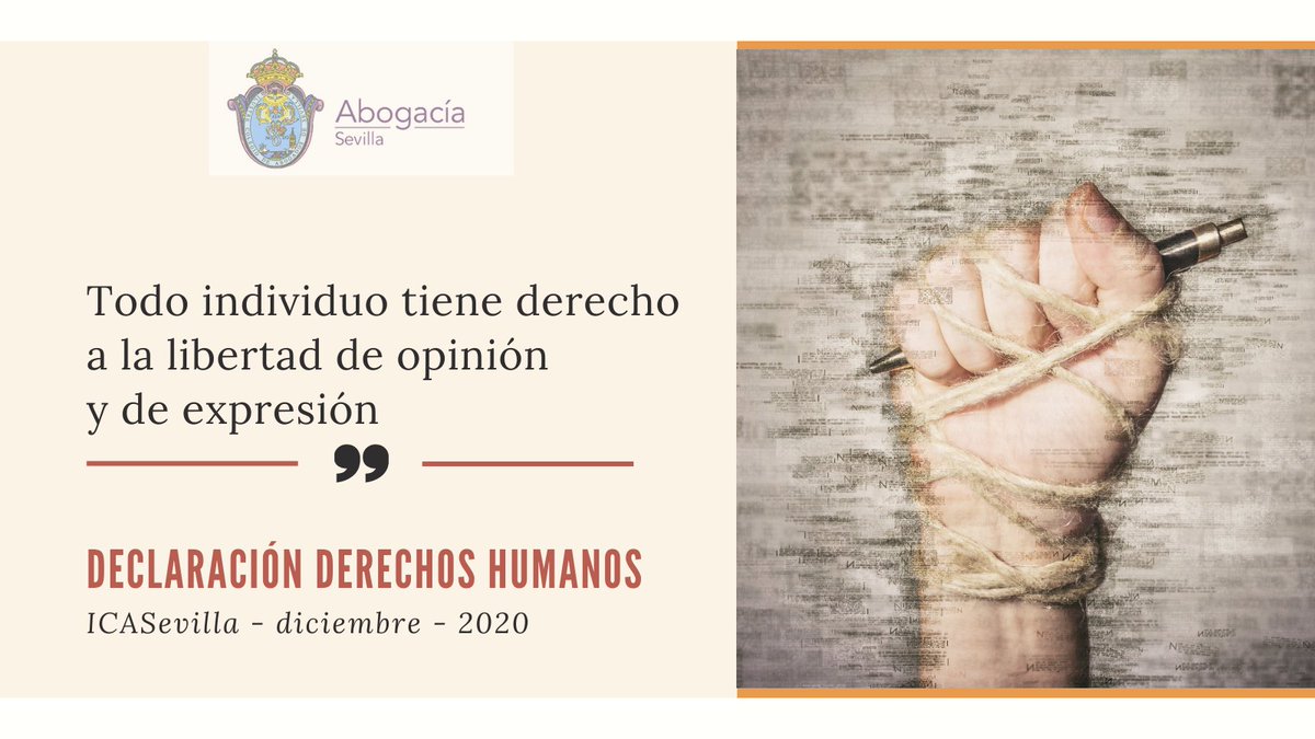 ICASEVILLA's tweet photo. En diciembre conmemoramos el mes de los #DerechosHumanos #ComisiónDerechosHumanos #ICASevilla #DeclaraciónDerechosHumanos 
Artículo 19: Todo individuo tiene derecho a la libertad de opinión y de expresión https://t.co/D2j52em5fz