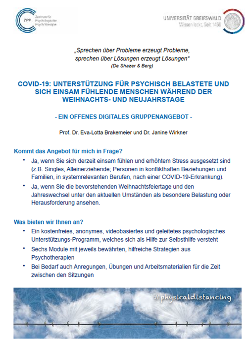 AThobaben's tweet photo. COVID-19: 
UNTERSTÜTZUNG FÜR #PSYCHISCH BELASTETE UND SICH EINSAM FÜHLENDE MENSCHEN WÄHREND DER
#WEIHNACHTS- UND NEUJAHRSTAGE
Um an der digitalen #Gruppe teilzunehmen, einfach E-Mail an psychotherapieambulanz@uni-greifswald.de https://t.co/eqvF4dAC36