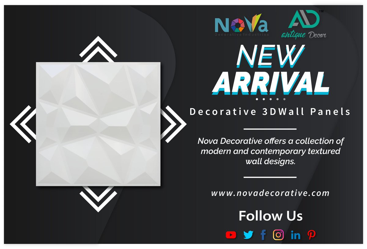 NovaDecorative's tweet photo. Amazing New 3D #Wall Series Started. Check out Our website for more information. It will look elegant and stylish. Our Wall #Panels Class A Fire Rated and Very Easy to Installation. All the designs are available in 2 x 2 Feet size. It Is Best for all places.

#interiordesign #3D https://t.co/rATcIDK8sH