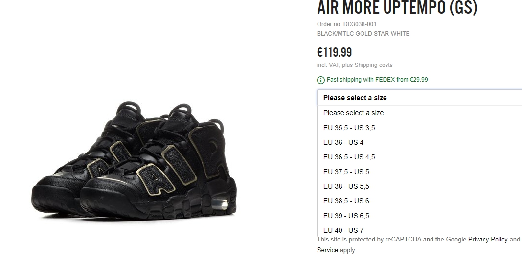 nike uptempo size 5