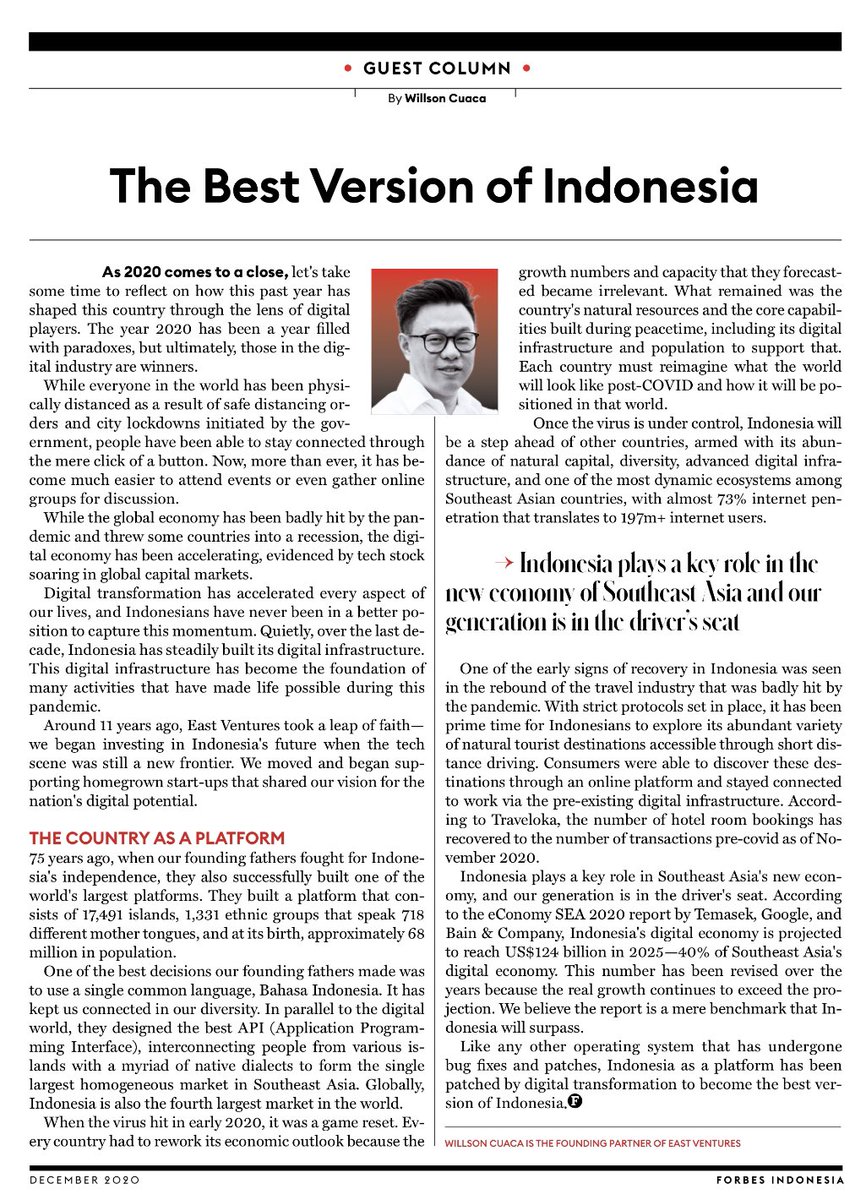 2nd last weekend of 2020. I believe that Indonesia is hardened and going to be better in 2021. Closing this year by sharing my 2020 reflection, published by <a href="/forbes/">Forbes</a>. Have a good year end break! stay healthy and have a good rest with your love ones.