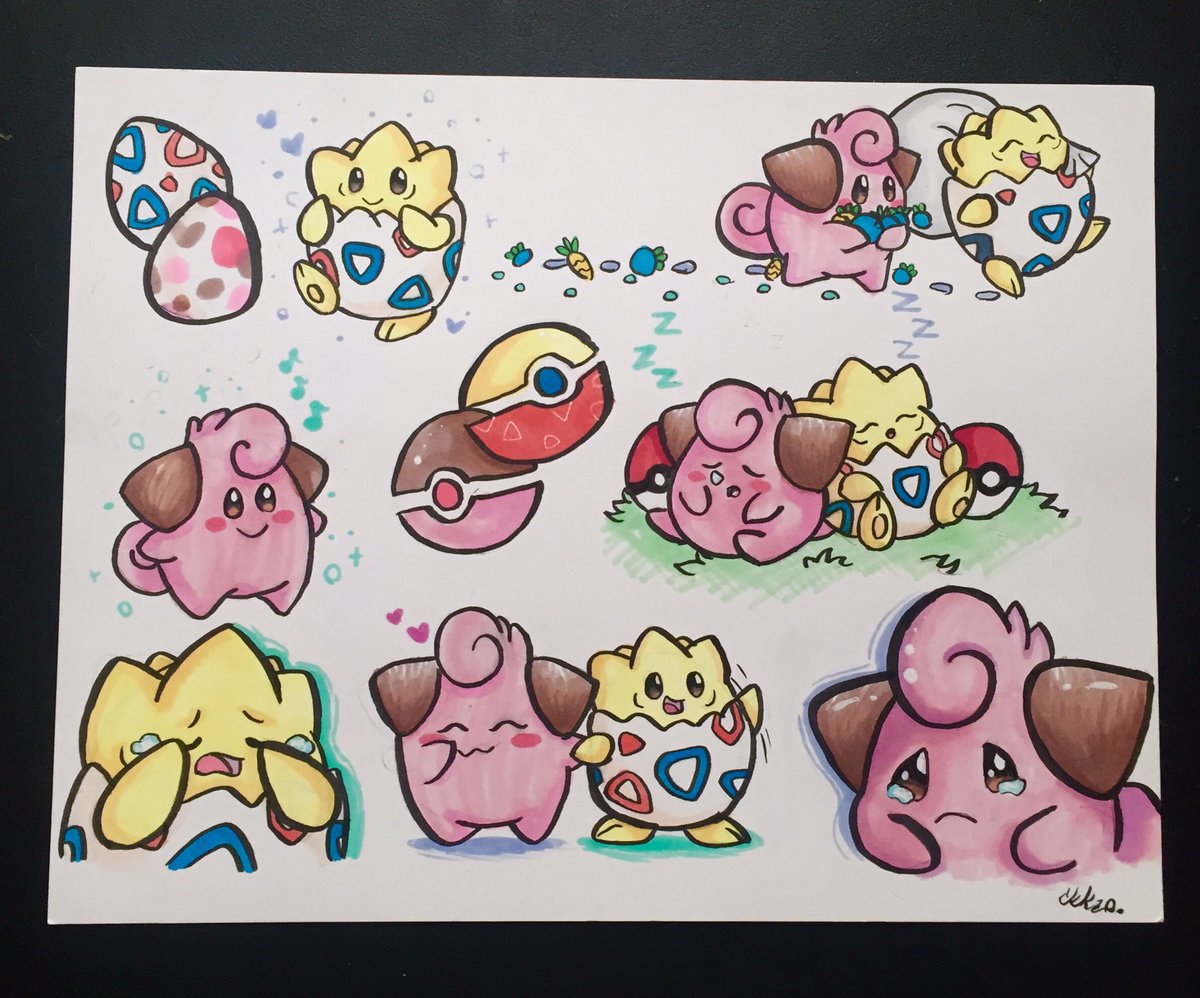 CritterCustoms's tweet photo. Aren’t they just the cutest little friends! This is a personal fan art piece I made of some Pokémon I like. #pokemon #fanart #togepi #clefa https://t.co/uvEHkXG6NS