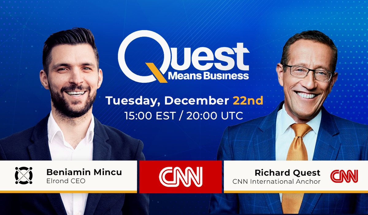 beniaminmincu's tweet photo. Next Tuesday I’ll be joining @richardquest LIVE on @CNN, to discuss about the current state of Elrond, #Bitcoin’s growth, and the generational opportunity that lies before us.

This time, hopefully, without breaking news from the US President overlapping. https://t.co/K6ERzNJsZv
