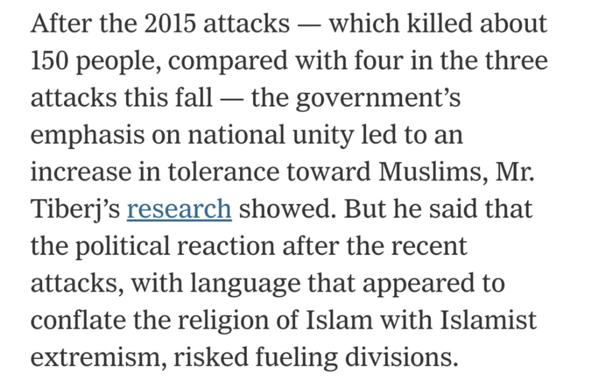 A second sociologist is conjured whose work will constitute the only actual empirical facts about the thesis: it *shows the opposite of what's alleged*.France became more tolerant after the attacks, not less.