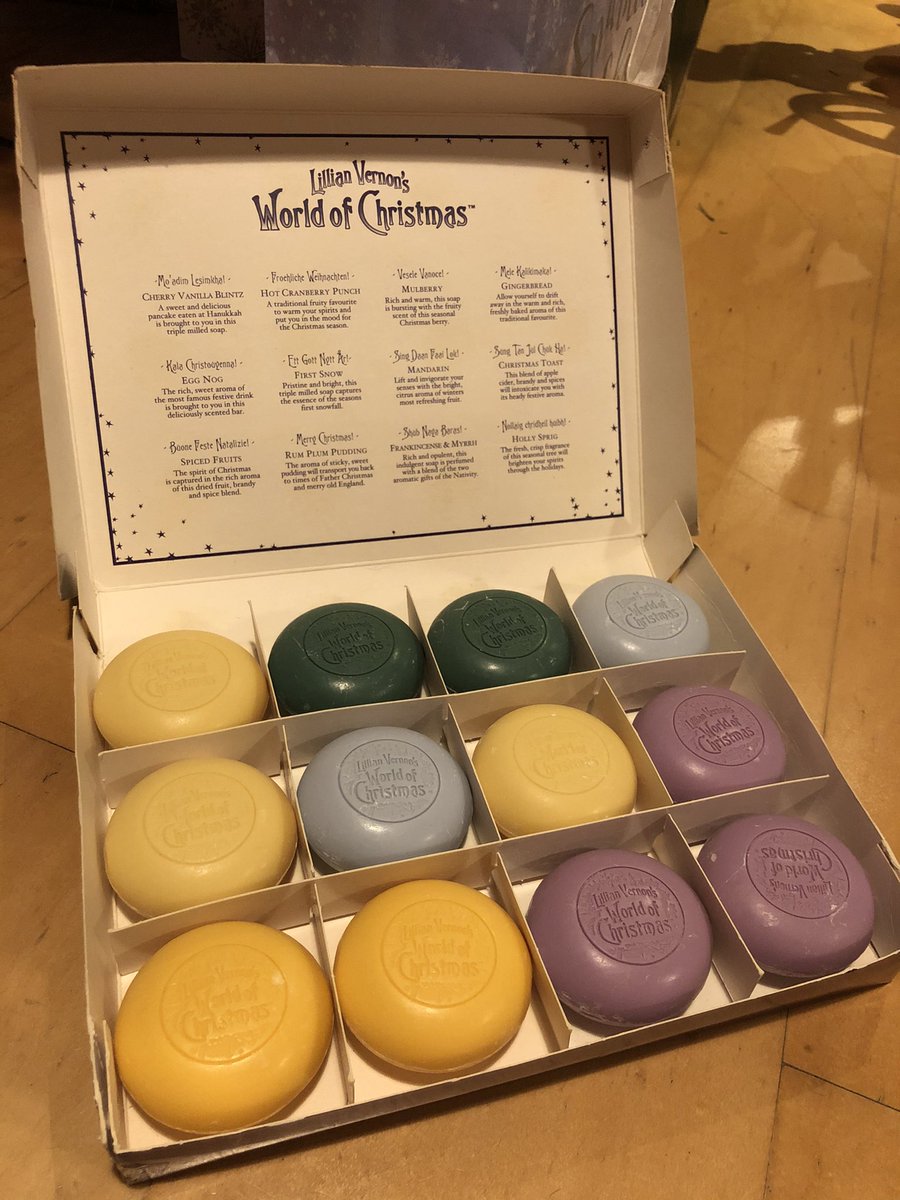 These Scottish Fine Soaps still smell amazing after many years! This was the 'Lillian Vernon’s World of Christmas’ box of 12 scented soaps. I created the artwork of buildings around the world. Sorry it’s most likely NOT available.
<a href="/ScottishFineSoa/">Scottish Fine Soaps</a> <a href="/LillianVernon/">Lillian Vernon</a>
#packagingartwork