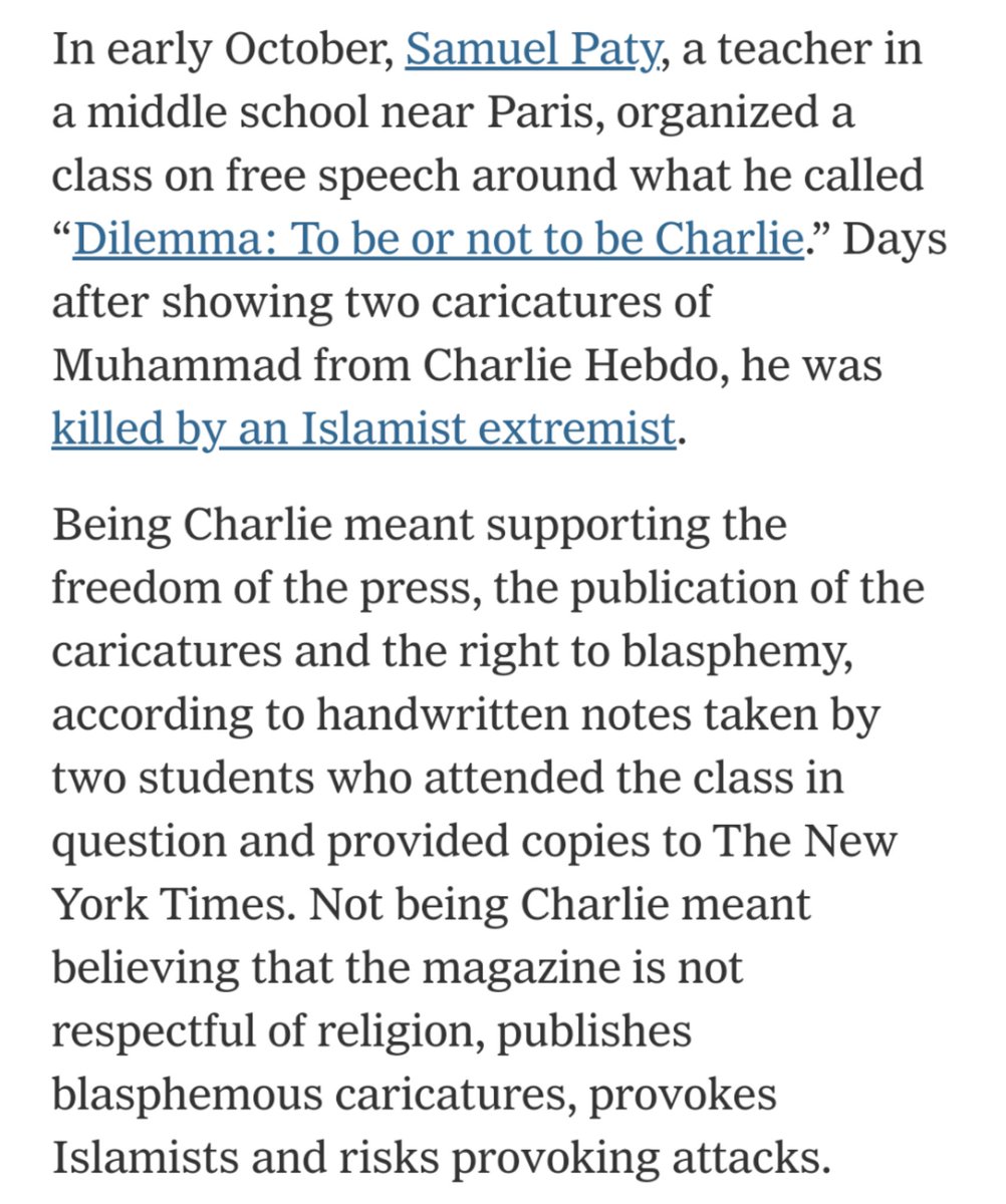 We must shift back to the simple narrative from empirical nuance, preferably with more captivating anecdotes that memorably place the author's opinions in the mouth of a source, transmuting opinion into 'news'.This they do with the students in the slain teacher's class.