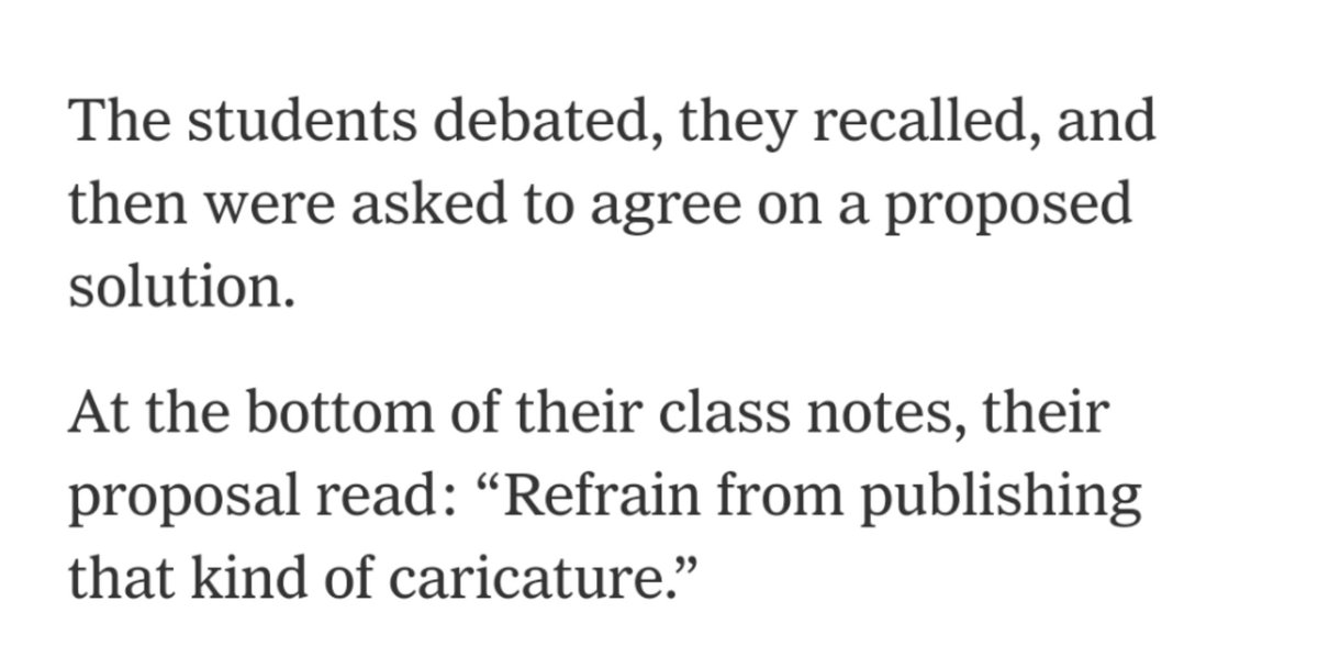 We must shift back to the simple narrative from empirical nuance, preferably with more captivating anecdotes that memorably place the author's opinions in the mouth of a source, transmuting opinion into 'news'.This they do with the students in the slain teacher's class.