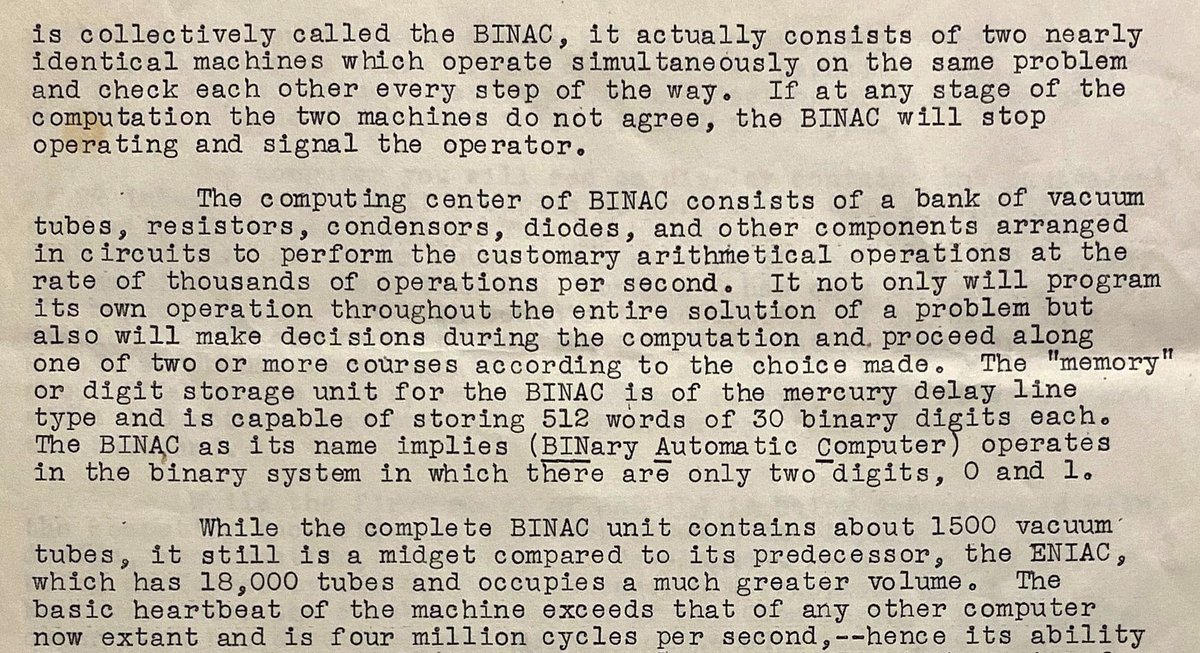 "BINAC. Northrop Aircraft, Inc. Description of Northrop Computing Center. September 16, 1950". Mimeographed typescript on engraved Northrop letterhead. The first description of a corporate computing center.  1/2