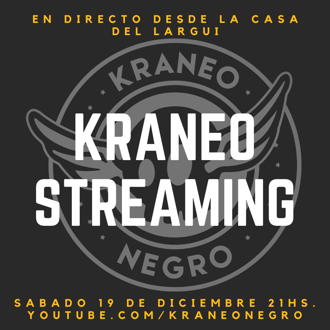 KRANEO NEGRO LIVE STREAMING youtu.be/sKeiWm4UZu8 a través de <a href="/YouTube/">YouTube</a> 

HOY A PARTIR DE LAS 21