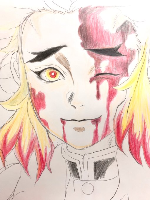 月光ちゃんさんがTwitterに投稿した煉獄杏寿郎(鬼滅の刃)のイラスト。