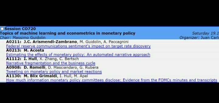 Alessia_metrics's tweet photo. ๐ขIf you are attending.@CFECMStatistics, at 15.25 there will be an amazing session about #MachineLearning in #MonetaryPolicy where my co-author .@jarismen
will present our paper joint with M. Guidolin about #FEDCommunication and #Sentiment
#EconTwitter #Econometrics #BigData https://t.co/oQXpwrGmbG